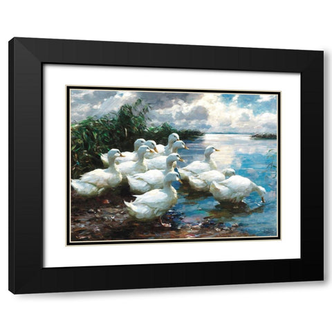Ducks by the Lake 1 Black Modern Wood Framed Art Print with Double Matting by Stellar Design Studio