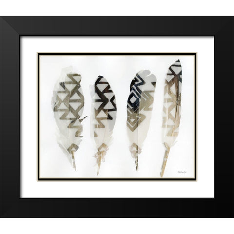 Feathers 2 Black Modern Wood Framed Art Print with Double Matting by Stellar Design Studio
