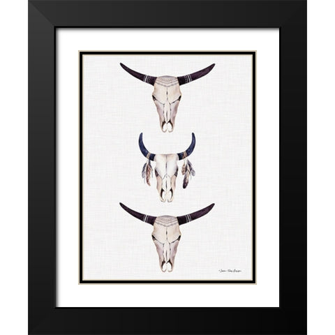 Boho Steer Head III Black Modern Wood Framed Art Print with Double Matting by Seven Trees Design