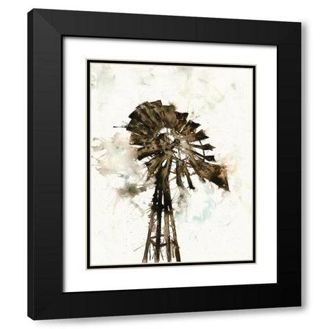 Watercolor Windmill Black Modern Wood Framed Art Print with Double Matting by White Ladder