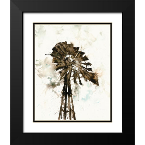 Watercolor Windmill Black Modern Wood Framed Art Print with Double Matting by White Ladder