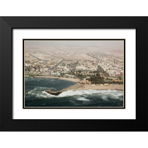 Namibia, Swakopmund Aerial cityscape and bay Black Modern Wood Framed Art Print with Double Matting by Kaveney, Wendy