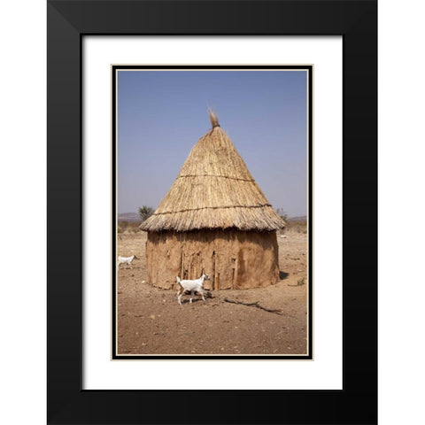 Goats and hut in Himba village, Opuwo, Namibia Black Modern Wood Framed Art Print with Double Matting by Kaveney, Wendy