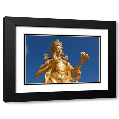 Bhutan-Thimphu Kuensel Phodrang-aka Buddha Point-Golden Bodhisattva statue Black Modern Wood Framed Art Print with Double Matting by Hopkins, Cindy Miller