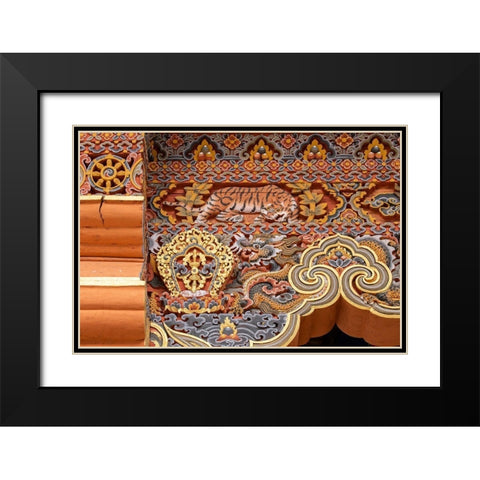 Bhutan Traditional hand painted and carved wooden architectural detail with tiger and dragon Black Modern Wood Framed Art Print with Double Matting by Hopkins, Cindy Miller