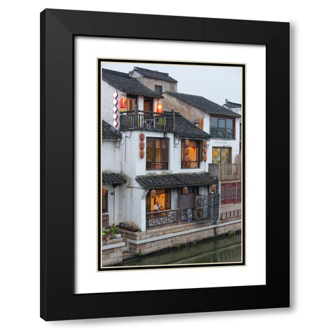 Traditional house along the Grand Canal-Wuxi-Jiangsu Province-China Black Modern Wood Framed Art Print with Double Matting by Su, Keren