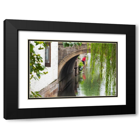 Old house and stone bridge on the Grand Canal-Shaoxing-Zhejiang Province-China Black Modern Wood Framed Art Print with Double Matting by Su, Keren