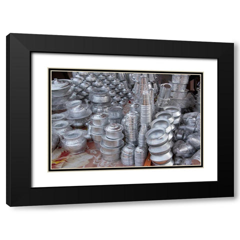 India-Delhi-Old Delhi Aluminum vendor-detail of goods for sale Black Modern Wood Framed Art Print with Double Matting by Hopkins, Cindy Miller