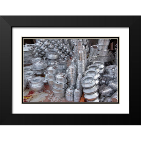 India-Delhi-Old Delhi Aluminum vendor-detail of goods for sale Black Modern Wood Framed Art Print with Double Matting by Hopkins, Cindy Miller