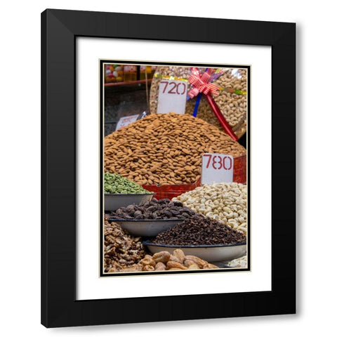 India-Delhi-Old Delhi Old Delhi street market Assorted nuts-spices and snacks Black Modern Wood Framed Art Print with Double Matting by Hopkins, Cindy Miller