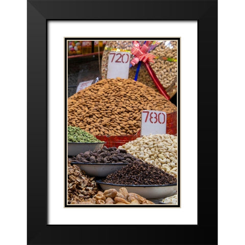 India-Delhi-Old Delhi Old Delhi street market Assorted nuts-spices and snacks Black Modern Wood Framed Art Print with Double Matting by Hopkins, Cindy Miller