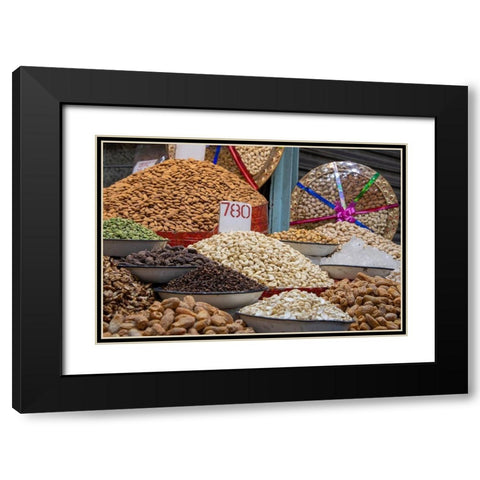 India-Delhi-Old Delhi Old Delhi street market Assorted nuts-spices and snacks Black Modern Wood Framed Art Print with Double Matting by Hopkins, Cindy Miller