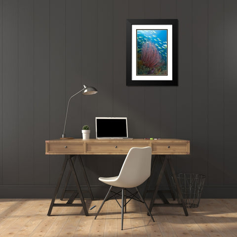 Indonesia Yellowtail fusilier and sea whip coral Black Modern Wood Framed Art Print with Double Matting by Shimlock, Jones