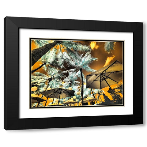 Bali-Ubud-Umbrellas-Ponds and pools at hotel in Ubud Black Modern Wood Framed Art Print with Double Matting by Eggers, Terry