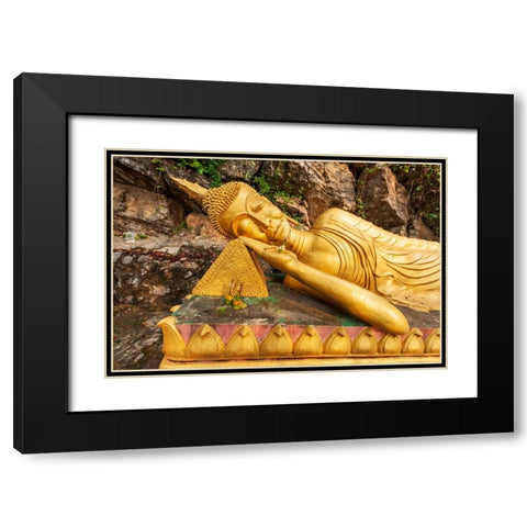 Laos- Luang Prabang. Reclining Buddha statue on Mount Phousi. Black Modern Wood Framed Art Print with Double Matting by Haseltine, Tom