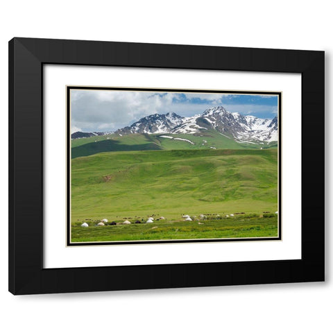 Summer pasture with traditional Yurts The Suusamyr plain-a high valley Black Modern Wood Framed Art Print with Double Matting by Zwick, Martin