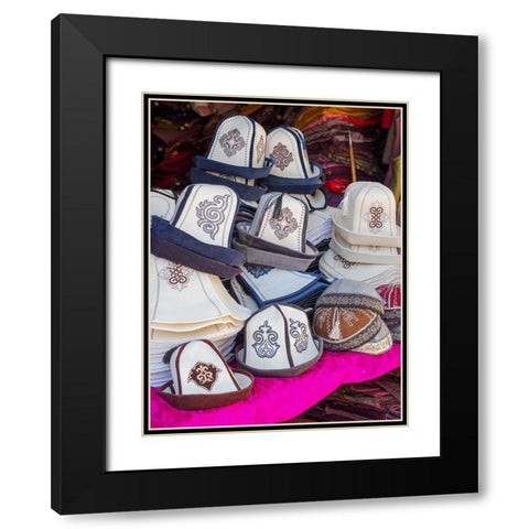 Kalpak (Al-Kalpak)-the traditional felt hat of Kyrgyzstan Jayma Bazaar-one of the greatest tradition Black Modern Wood Framed Art Print with Double Matting by Zwick, Martin