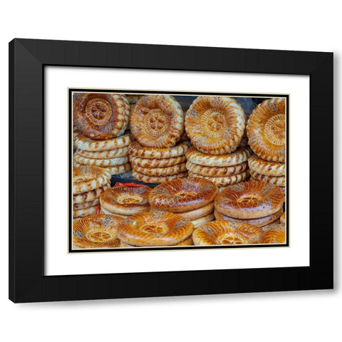 Traditional bread called Lepjoschka Jayma Bazaar-one of the greatest traditional markets Black Modern Wood Framed Art Print with Double Matting by Zwick, Martin