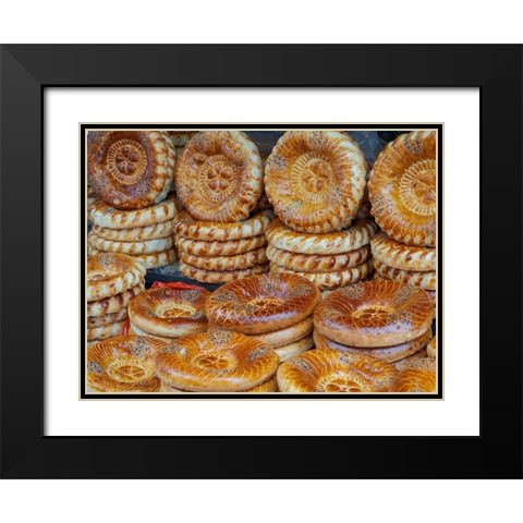 Traditional bread called Lepjoschka Jayma Bazaar-one of the greatest traditional markets Black Modern Wood Framed Art Print with Double Matting by Zwick, Martin