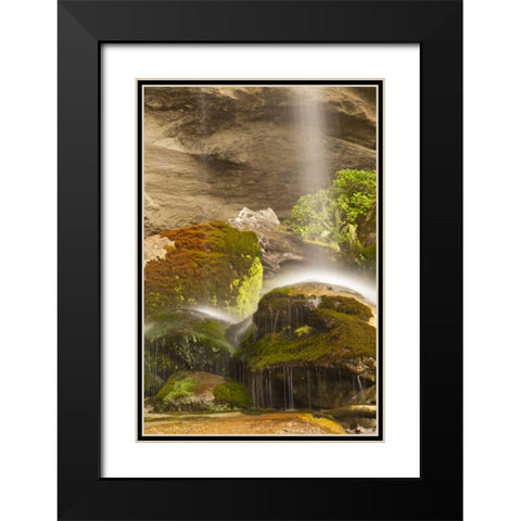 New Zealand, Paparoa NP Waterfall striking rocks Black Modern Wood Framed Art Print with Double Matting by Illg, Cathy and Gordon