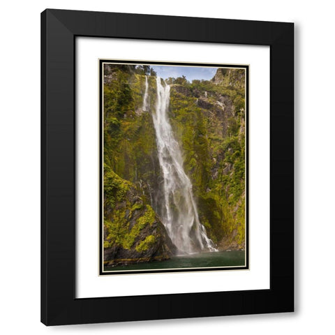 New Zealand Waterfall into Milford Sound Black Modern Wood Framed Art Print with Double Matting by Illg, Cathy and Gordon
