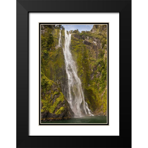 New Zealand Waterfall into Milford Sound Black Modern Wood Framed Art Print with Double Matting by Illg, Cathy and Gordon