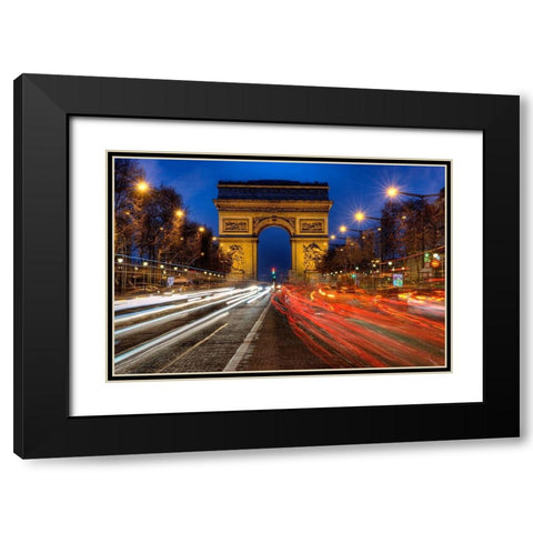 Traffic passes the Arch de Triumph on the Champs Elysee in Paris-France Black Modern Wood Framed Art Print with Double Matting by Steve Mohlenkamp