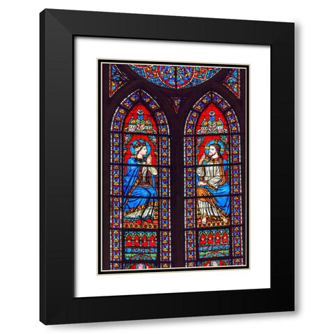 Jesus Christ Mary stained glass-Notre Dame Cathedral-Paris-France  Black Modern Wood Framed Art Print with Double Matting by Perry, William