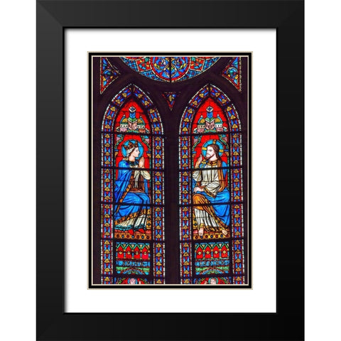 Jesus Christ Mary stained glass-Notre Dame Cathedral-Paris-France  Black Modern Wood Framed Art Print with Double Matting by Perry, William