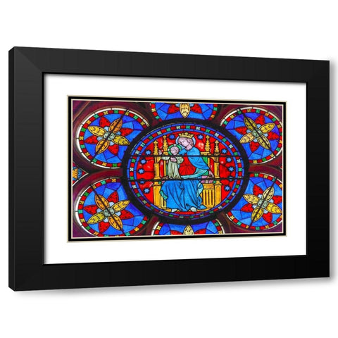 Virgin Mary-Jesus Christ stained glass-Notre Dame Cathedral-Paris-France Black Modern Wood Framed Art Print with Double Matting by Perry, William