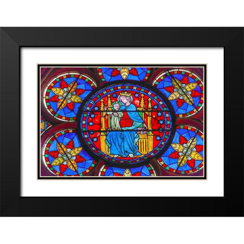 Virgin Mary-Jesus Christ stained glass-Notre Dame Cathedral-Paris-France Black Modern Wood Framed Art Print with Double Matting by Perry, William