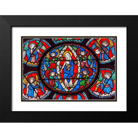 Virgin Mary-Angels stained glass-Notre Dame Cathedral-Paris-France Black Modern Wood Framed Art Print with Double Matting by Perry, William