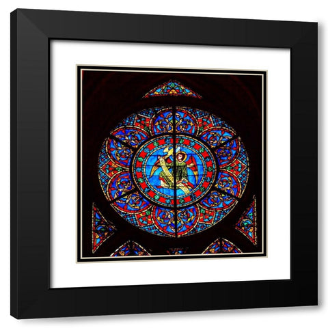Angel stained glass-Notre Dame Cathedral-Paris-France Black Modern Wood Framed Art Print with Double Matting by Perry, William
