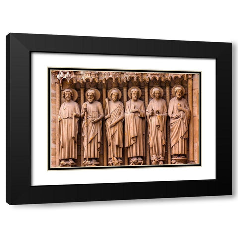 Biblical Saint statues and door-Notre Dame Cathedral-Paris-France Black Modern Wood Framed Art Print with Double Matting by Perry, William
