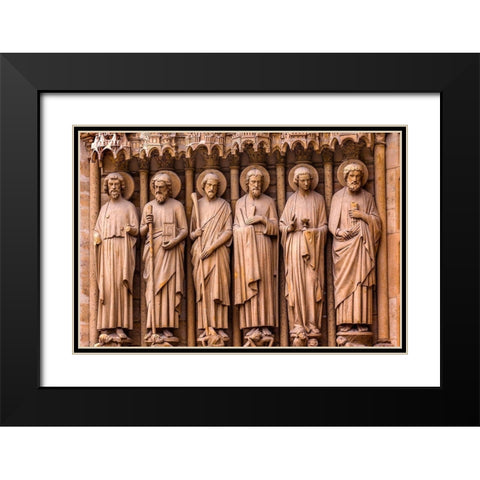 Biblical Saint statues and door-Notre Dame Cathedral-Paris-France Black Modern Wood Framed Art Print with Double Matting by Perry, William