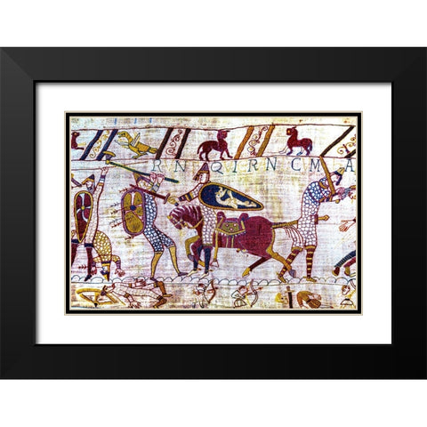 Colorful Medieval Bayeux tapestry- Bayeux- Normandy- France Black Modern Wood Framed Art Print with Double Matting by Perry, William