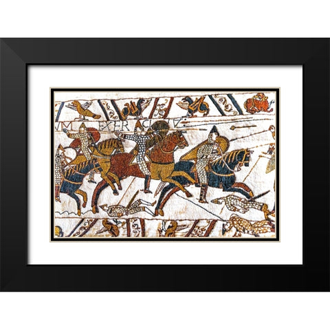 Colorful Medieval Bayeux tapestry- Bayeux- Normandy- France. Black Modern Wood Framed Art Print with Double Matting by Perry, William