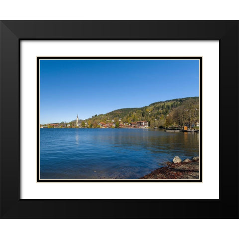 Lake and village Schliersee in the Bavarian Alps-Bavaria-Germany Black Modern Wood Framed Art Print with Double Matting by Zwick, Martin