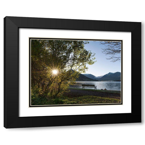 Sunrise at lake and village Schliersee in the Bavarian Alps during autumn-Bavaria-Germany Black Modern Wood Framed Art Print with Double Matting by Zwick, Martin