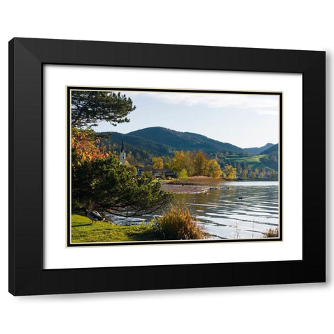 Lake and village Schliersee in the Bavarian Alps-Bavaria-Germany Black Modern Wood Framed Art Print with Double Matting by Zwick, Martin
