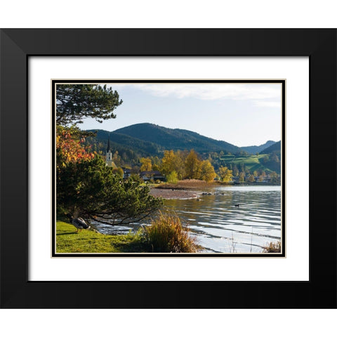 Lake and village Schliersee in the Bavarian Alps-Bavaria-Germany Black Modern Wood Framed Art Print with Double Matting by Zwick, Martin