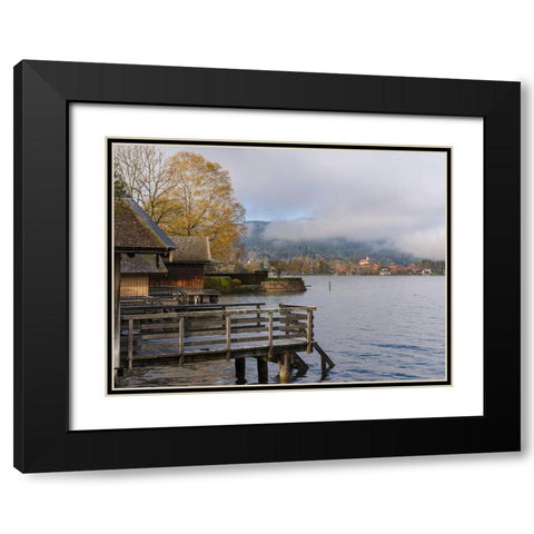 View towards Bad Wiessee Lake Tegernsee near village Rottach Egern in the Bavarian Alps Black Modern Wood Framed Art Print with Double Matting by Zwick, Martin