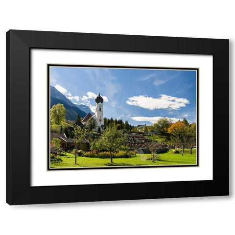 Church St-Johannes der Taufer-John the Baptist-Mount Zugspitze in the background-Village Grainau ne Black Modern Wood Framed Art Print with Double Matting by Zwick, Martin