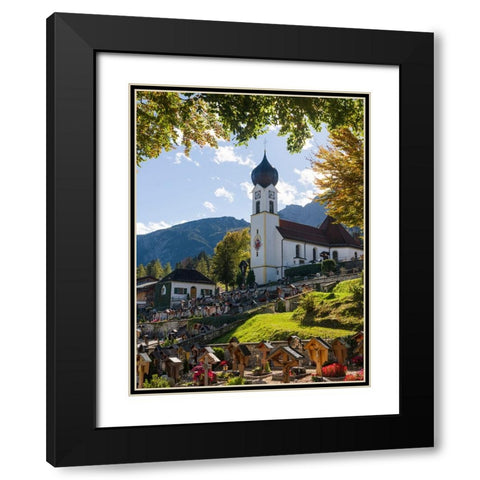 Church St-Johannes der Taufer-John the Baptist-Village Grainau near Garmisch-Partenkirchen and moun Black Modern Wood Framed Art Print with Double Matting by Zwick, Martin