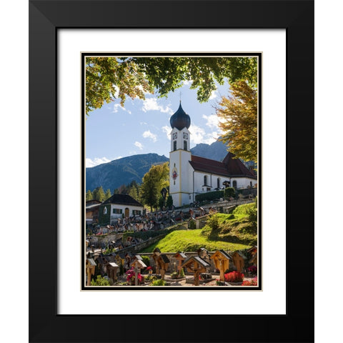 Church St-Johannes der Taufer-John the Baptist-Village Grainau near Garmisch-Partenkirchen and moun Black Modern Wood Framed Art Print with Double Matting by Zwick, Martin