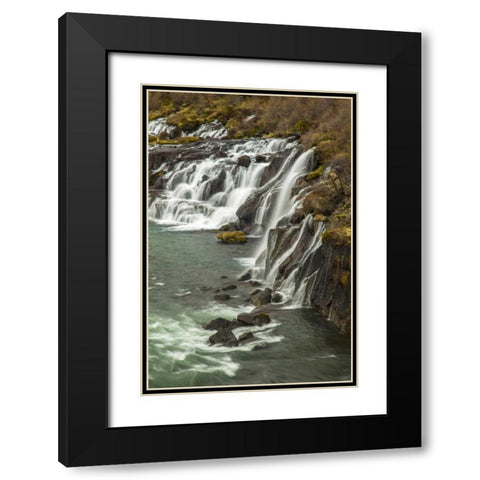 Iceland, Hraunfossar Waterfall over rocks Black Modern Wood Framed Art Print with Double Matting by Illg, Cathy and Gordon