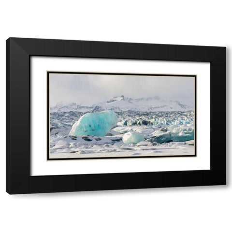 Northern shore of glacial lagoon Jokulsarlon with glacier Breidamerkurjokull Black Modern Wood Framed Art Print with Double Matting by Zwick, Martin