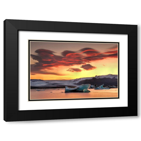 Icebergs from the Jokulsarlon glacier adrift in sunset in Jokulsarlon lagoon in Iceland Black Modern Wood Framed Art Print with Double Matting by Steve Mohlenkamp