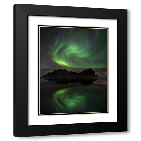 Northern Lights above Vestrahorn beach near Hofn in the southeast of Iceland Black Modern Wood Framed Art Print with Double Matting by Steve Mohlenkamp