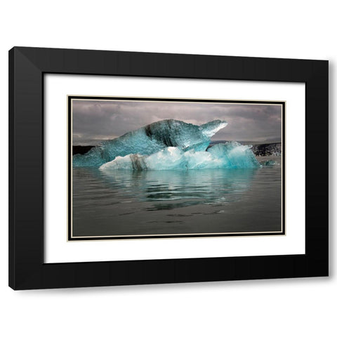 Icebergs from the Jokulsarlon glacier adrift in Jokulsarlon lagoon in Iceland Black Modern Wood Framed Art Print with Double Matting by Steve Mohlenkamp
